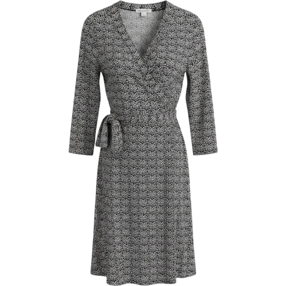 Liz Claiborne Faux Wrap Dress Black White Geometric Fan Print V-Neck Size L NWT